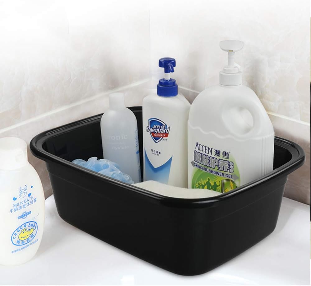 Jekiyo 16 Quart Dish Pan, Black Plastic Dish Tubs, 3 Packs