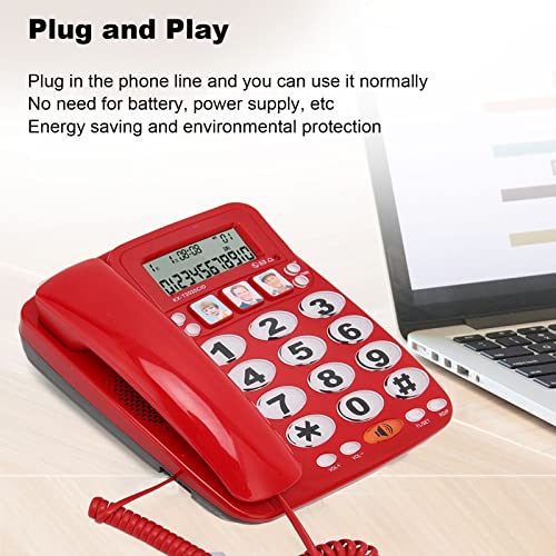 Telefone com botão grande para idosos, telefone com fio e cabo de telefone, interface dupla amplific