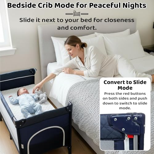 Image of StarAndDaisy Cradle for New Born Baby Cradle /Crib for 0 to 3 Year Baby, Convertible playpen with Wheels, /Bedside Bassinet Storage Basket & Mosquito net Baby Sleeping Cradle (Blue)