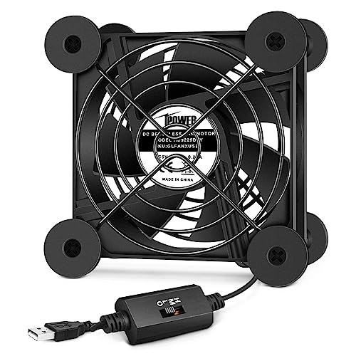 iPower 92mm Silent USB Plant Ventilation Fan with Speed Controller, for Hydroponics Grow Tent, Greenhouse Air Circulation, Single, Black
