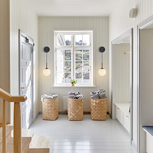 Image of BOKT Lighting Black 1-Light Frosted White Glass Wall Sconce Mid Century Modern Globe Ball Bathroom Wall Light Rustic Industrial Bedroom Bedside Wall Reading Lamp (Black+White)