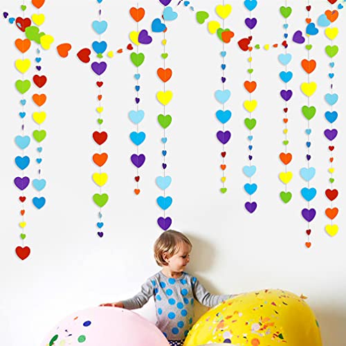 Image of 52Ft Valentines Day Party Decorations Rainbow Love Heart Garland Colorful Hanging Paper Heart Streamer Banner for Birthday Anniversary Bachelorette Engagement Wedding Baby Bridal Shower Carnival Party