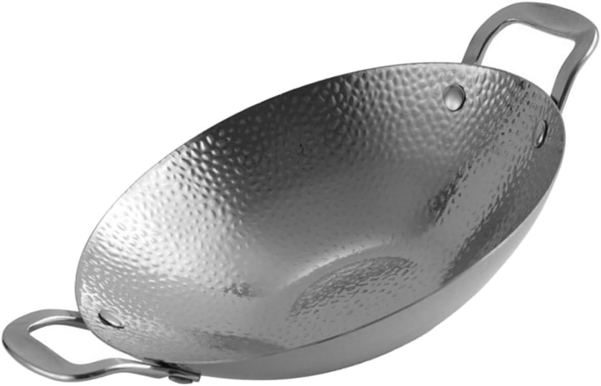 Stainless Steel Non-Stick Wok with Double Handles - Korean Stir Fry Pan, Round Bottom Skillet for Gas & Charcoal Grills, Perfect for Outdoor Cooking & Camping