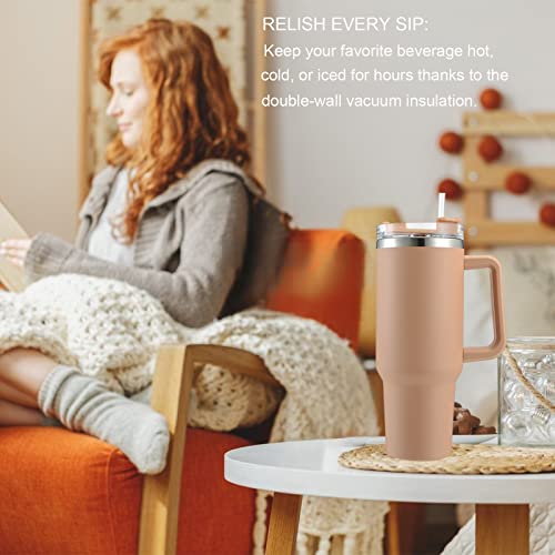 Fovnot 40 Oz Tumbler With Handle, Stainless Steel Vacuum Insulated Tumbler With Lid And Straw Reusable Stainless Steel Water Bottle Travel Mug For Water Coffee Or Hot And Cold Beverages (C-Brown) #TOP4