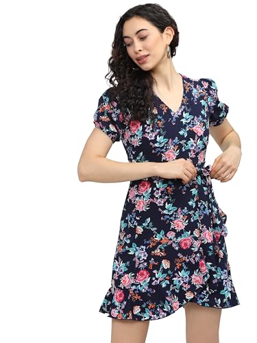 Image of Tokyo Talkies Women's Elegant Puff Sleeve Playful Mini Dress | Flowy | Feminine Silhouette for Effortless Grace | Floral Print