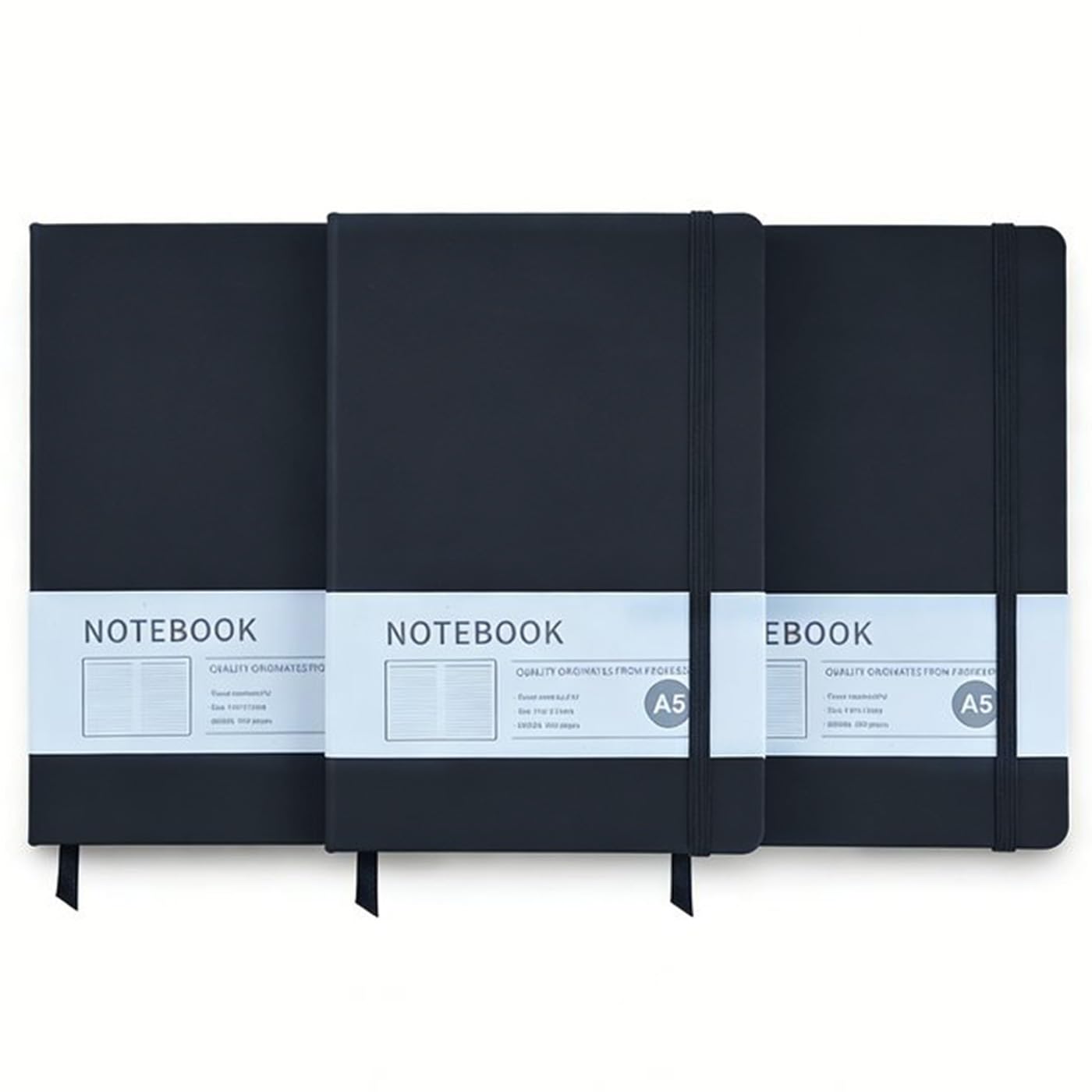 Filltown 3 Pack Notebook A5, Black Journal A5 Notebook 200 Pages Journal Notebook Hardback Notepad with Lined Pages for Office School Supplies