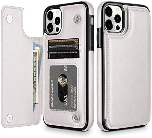 HianDier Wallet Case Compatible with iPhone 12 Pro MAX Case 5G 6.7-inch Slim Protective with Credit Card Slot Holder Flip Folio Soft PU Leather Magnetic Closure Cover, White