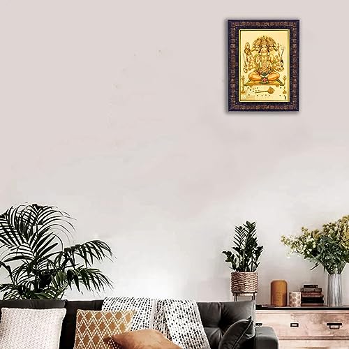Image of Hawai Gold Plated Panchmukhi Hanuman Ji Photo Frame, Size 21x17x2cm | Engineered Wood Wall Hanging Frame | Bajrang Bali Religious Wall Decor for Pooja Room, Home & Office | Spiritual Gift Item | BLKFRM450