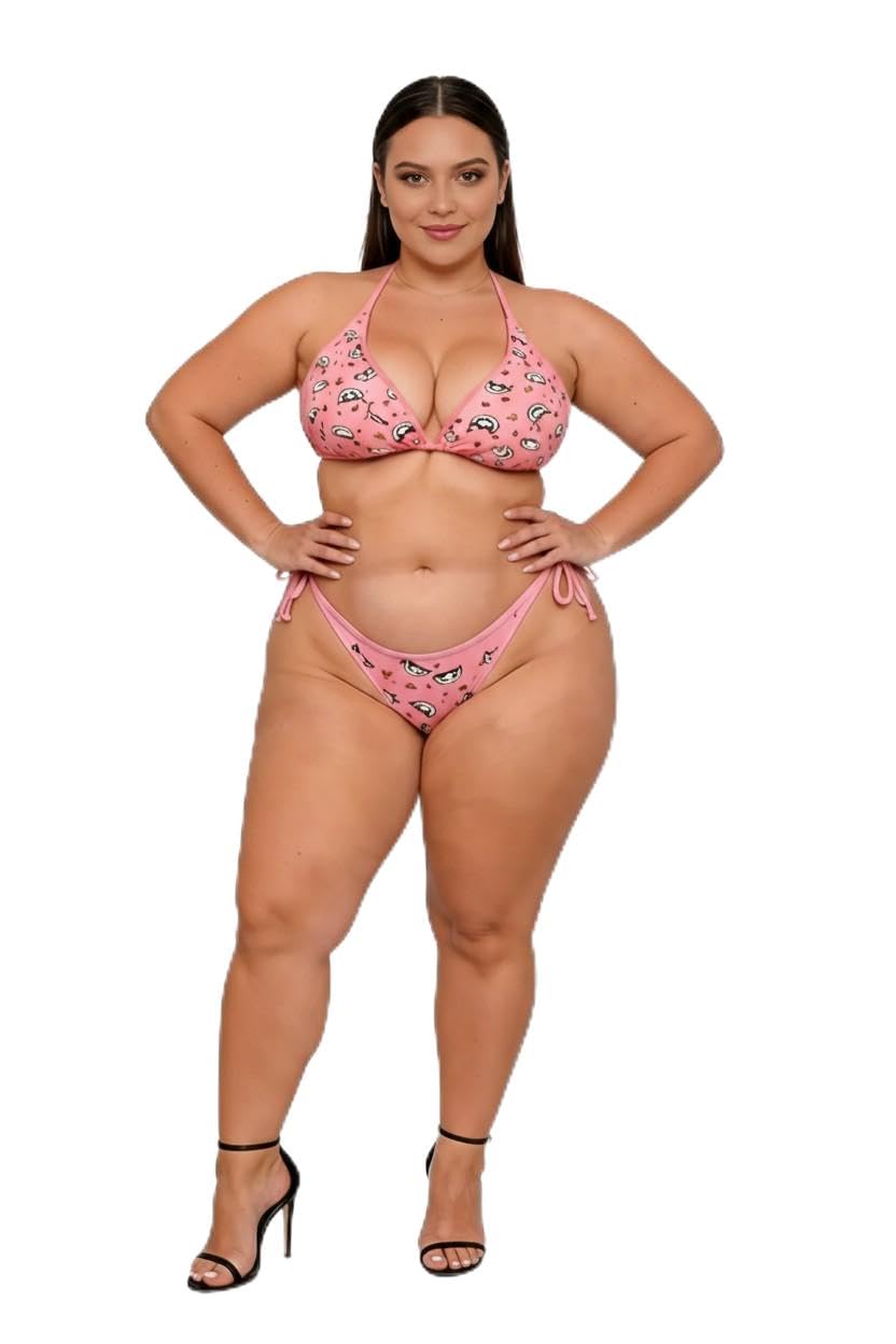 Women's Printed Halter Neck Bikini Set, Triangle Top with Tie-Side Bottom, Free Size Swimwear-image-0