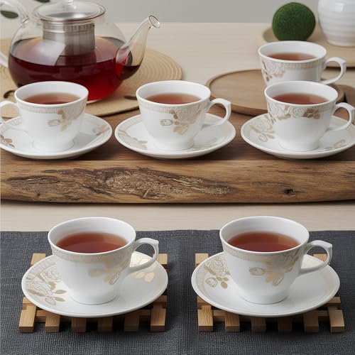 Image of U.P.C. Toughened Glass Cup with Saucer Set of 12 Pcs (S-Cup White11)