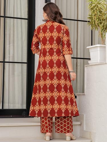 Image of rytras Women Pure Cotton Printed A-Line Kurta Sets with Palazzos|Kurti Set for Woman|Cord Set for Women Cotton
