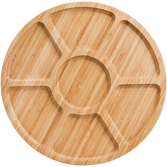 MTA HİGH-TECH 7 Bölmeli Servis Tabağı, 12" Bambu Parti Meze Tepsisi, Atıştırmalıklar, Meyveler, Sebzeler için 7 Bölmeli Yemek Tabağı, Partiler, Tatiller, Aile Yemekleri için Mükemmel
