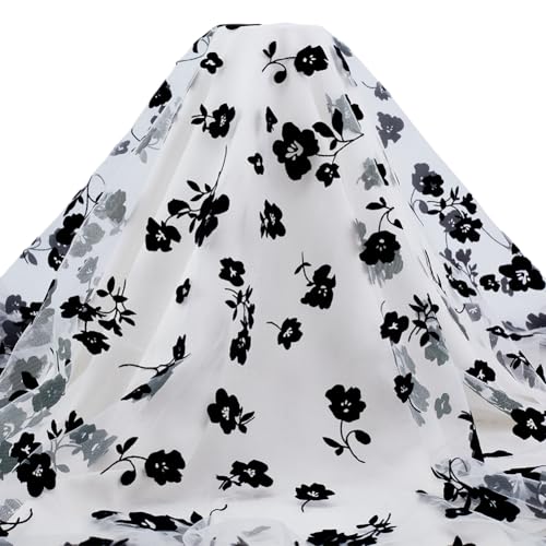 Tulle léger vintage noir et blanc 160 cm au toucher floqué doux