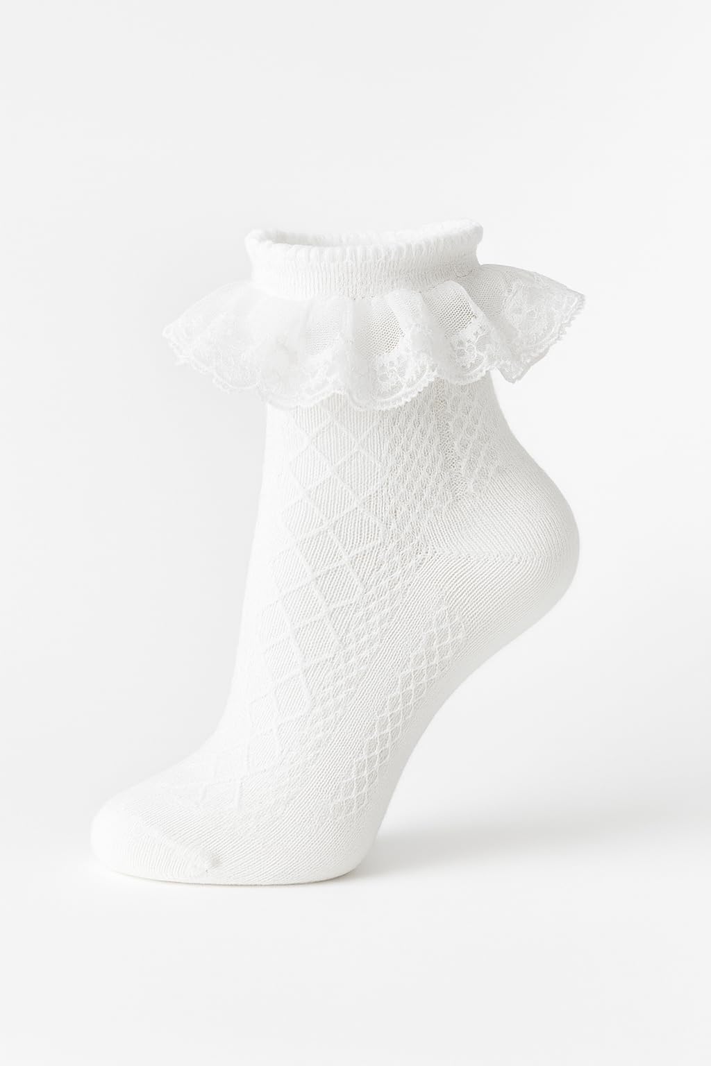 Frill Socks for Baby Girl | Girls Cotton Ankle Ruffle Socks with Lace Frill, White and Pink, Pack of 2, Age 3-6 Years