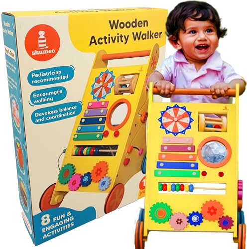 Shumee 8 in 1 Musical Anti-Skid Walker for Kids (9 Months+) | Wooden Toys with Clock, Maze, Xylophone, Abacus & More | Ideal Gift | Ergonomically Designed for First Steps | Helps Baby Standing Support