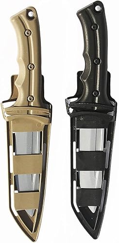 Miniatura 3 de zonzxcv 2 cuchillos falsos de utilería para niños, cuchillo falso inofensivo y seguro para fiesta de Halloween de 10 pulgadas (caqui)