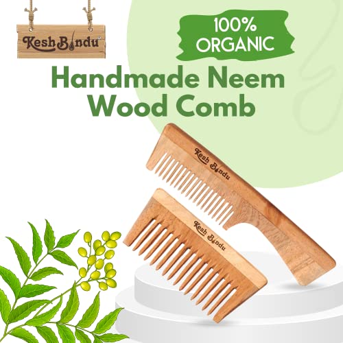 Image of Handmade Kacchi Neem Wooden Comb For Men & Women Detangling, Frizz Control & Shine, Suited For All Hair Diffrent Type of Kangi Combo Pack 2pis (Handle + Wide Tooth)
