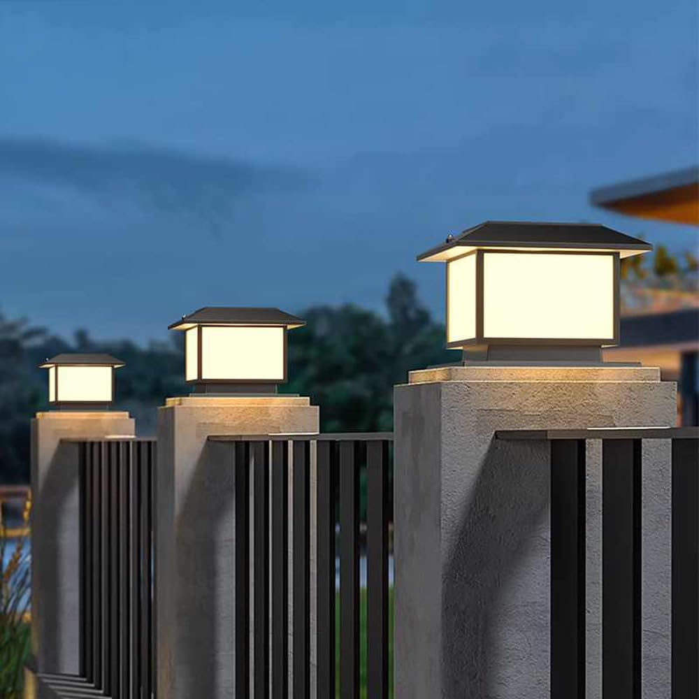 Solarne lampy słupkowe – nowoczesne oświetlenie krajobrazu LED, wodoodporne, czarne, kwadratowe światła słupkowe, zasilane energią słoneczną, na taras, do ogrodu, skrzynki pocztowej, cokołu.