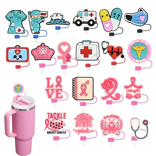 20 Pack Medical Straw Covers Cap for Tumblers 10mm Cute Dust-Proof Nurse Straw Topper for Water Bottles Stanley Cups Accessories Gifts For Women Party Favors