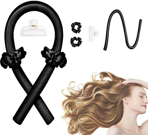 Heatless Curlers, Heatless Curling Rod Headband No Heat Hair Curlers to Sleep in with Hair Clips and Scrunchie, Sleeping Curls Silk Ribbon Hair Rollers (Black Velvet)