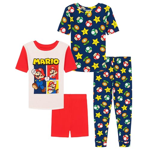 Nintendo Boys 4-Piece Snug-fit Cotton Matching Pajama Set Comfortable Soft & Cute for Kids ITS A ME 10