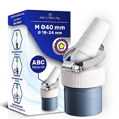 Adattatore per Raccordo Tubo Scarico Lavatrice e Tubo Scarico Lavastoviglie con Uscita per Tubo Ø40 mm e Ingresso Ø18-24 mm - Set Include 1 Pezzo Fascetta Metalliche Ø20-32 mm - MONTERAL