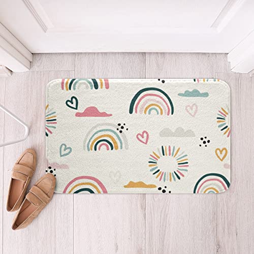 Feelyou Girls Catoon Rainbow Bathroom Rugs Pink Love Heart Bath Mats for Bathroom Decor Cute Cloud Btah Rugs for Shower Tub Kawaii Stripes Polka Dots Theme White Bathroom Accossories Twin