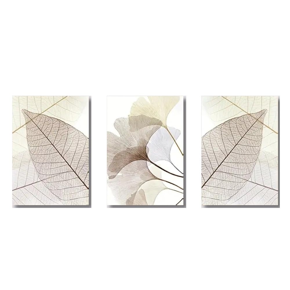 SOBMQ Pictures-Nordic Ginkgo Leaf Canvas Wall Art Poster Scandinavian Style Modern Plant Print Wall Art Poster for Living Room Office Bedroom Home Decor-50 * 60cm-3PCS (No Frame)