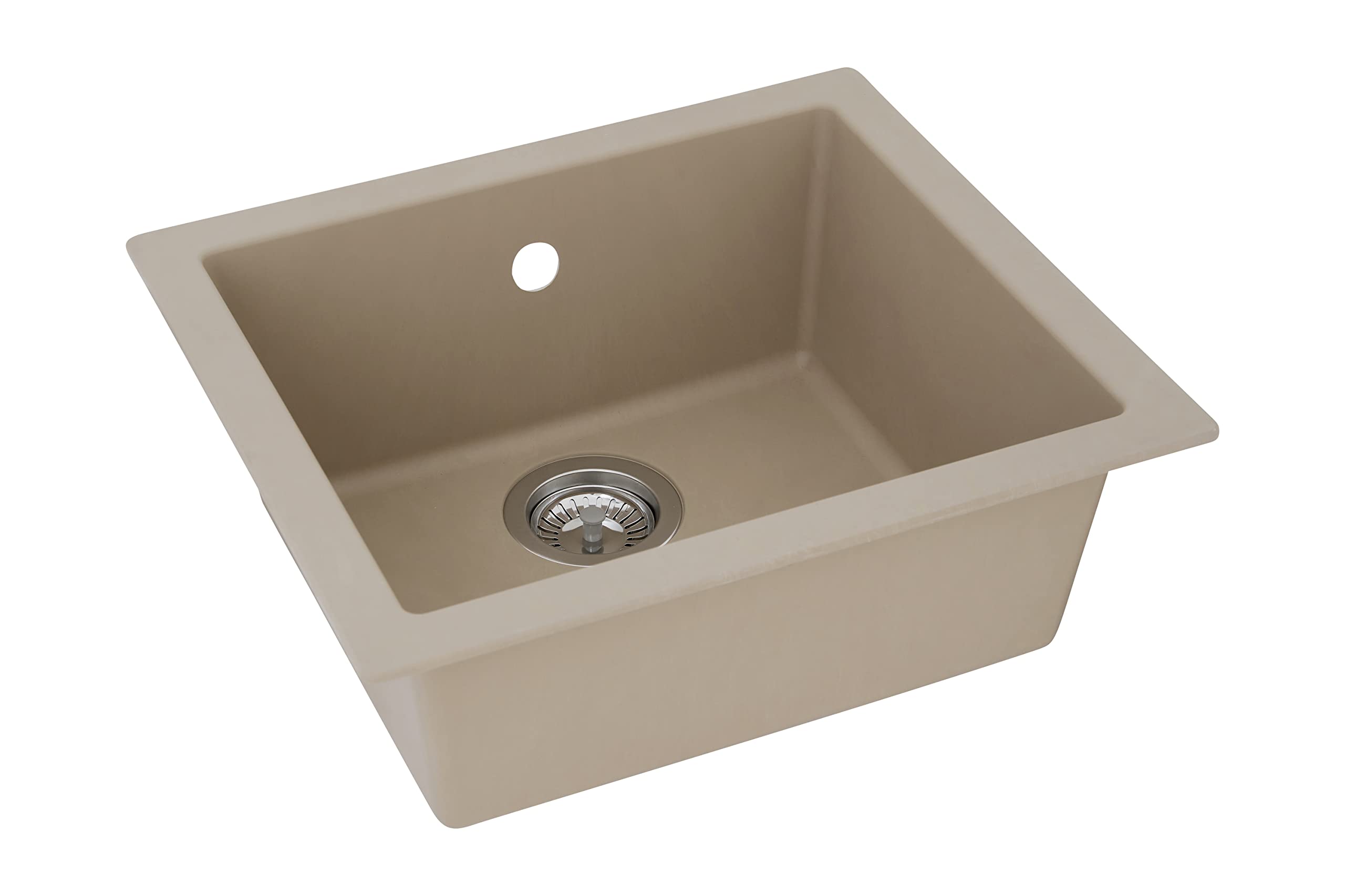 Respekta Ohio Lavello in Mineralite beige sabbia/Lavello da incasso a 1 vasca da 50 x 44 cm/Lavello adatto a basi da 50 cm di larghezza