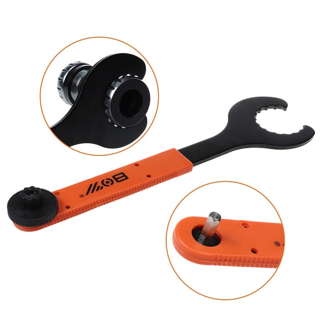 Llave de acero para pedalier de bicicleta, llave de anillo de bloqueo de bielas de 28,5 cm con herramienta de cubierta de manivela, para reparación integrada de pedalieres inferiores