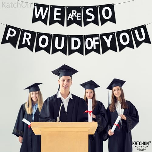 Image of KatchOn, We are So Proud of You Banner - Felt, 10 Feet Pre-Strung Congratulations Banner, Black Graduation Banner for Class of 2026 Graduation Decorations 2026 Congratulations Decorations