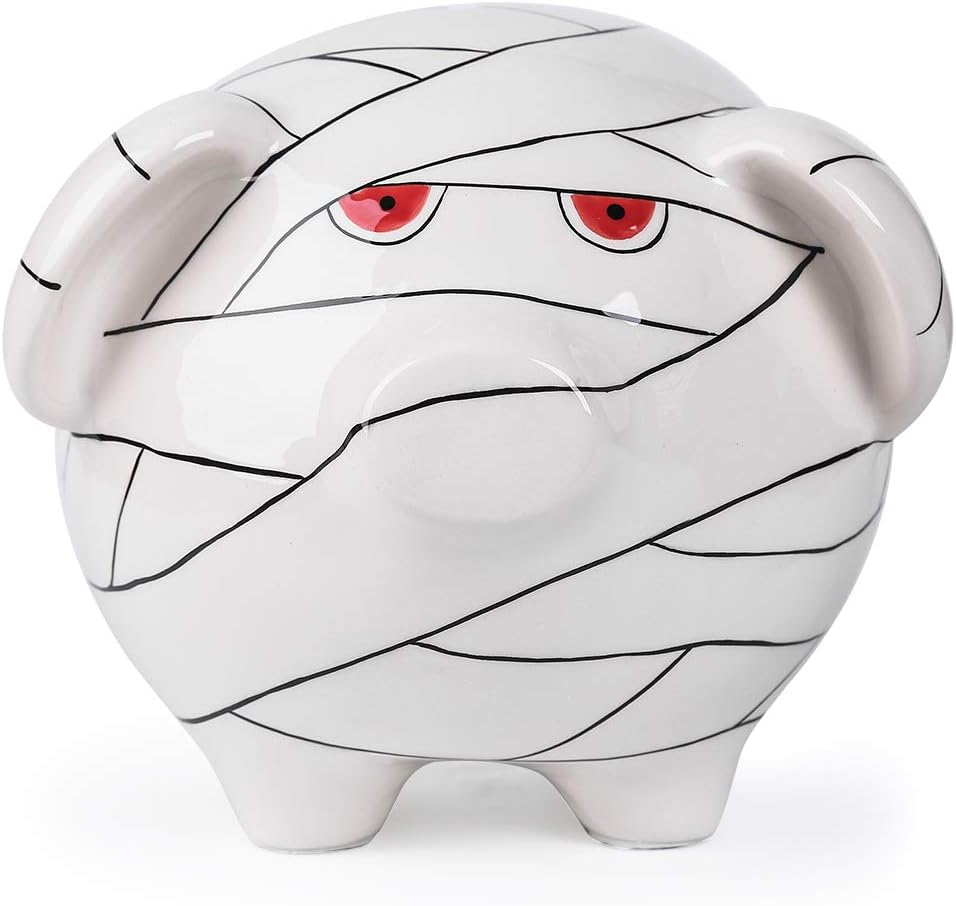 Large Ceramic Piggy Bank, Zombie Pig Coin Bank, Money Box - White