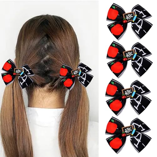 4 Pack Bow Hair Clips for Girls - Black Hair Bows for Kids, School...