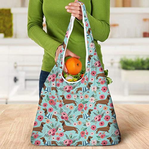 chaqlin Large Capacity Umweltfreundliche Einkaufstasche Dackel Blumenmuster Faltbare Wiederverwendbare Einkaufstüten Outdoor Camping Picknick Lunchbeutel Lebensmittel Aufbewahrungsbeutel