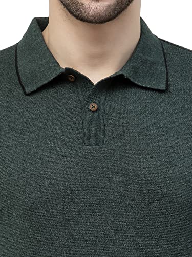 Image of Kalt Mens Basic Solid Full Sleeves Polo Cotton Blend Knitted Regular Fit Polo-Neck T-Shirts with Collar Stylish