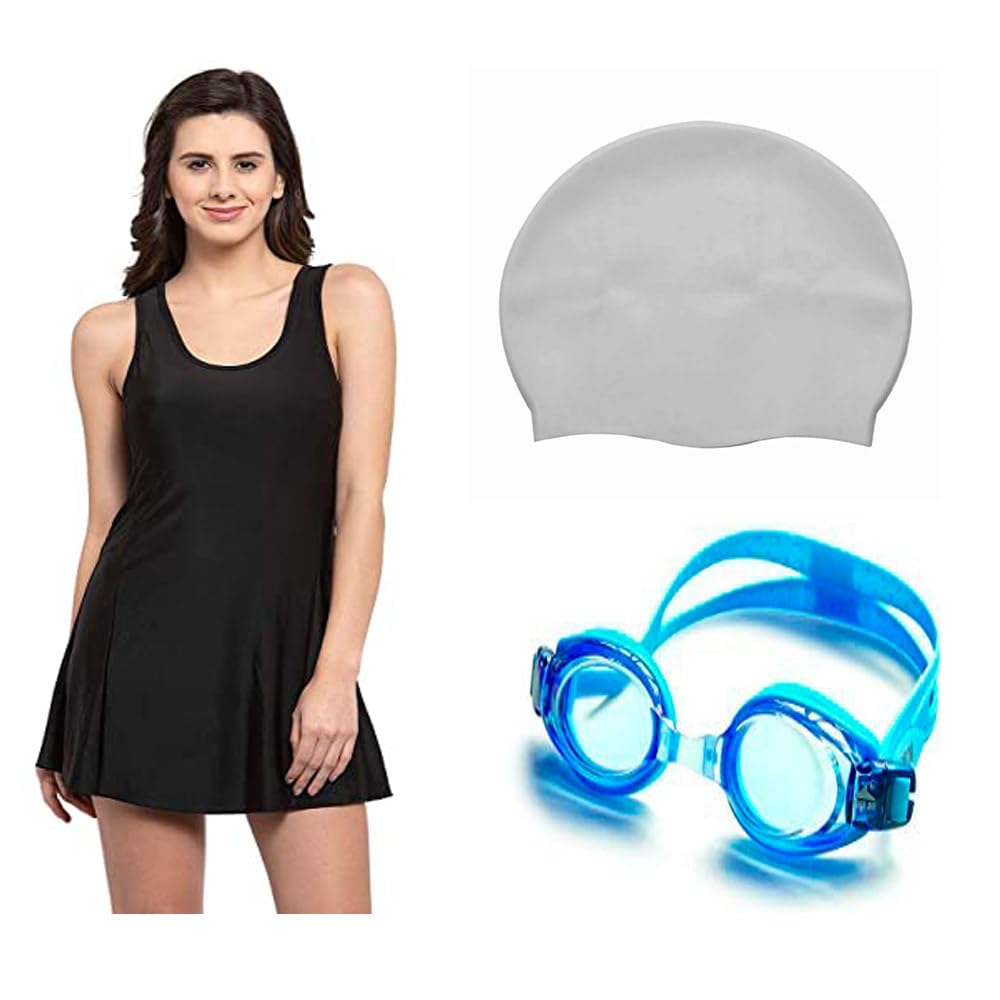 rzlecort Swimsuit Costume Swim Dress Swim Cap Googles for Women and Girls-picture-49