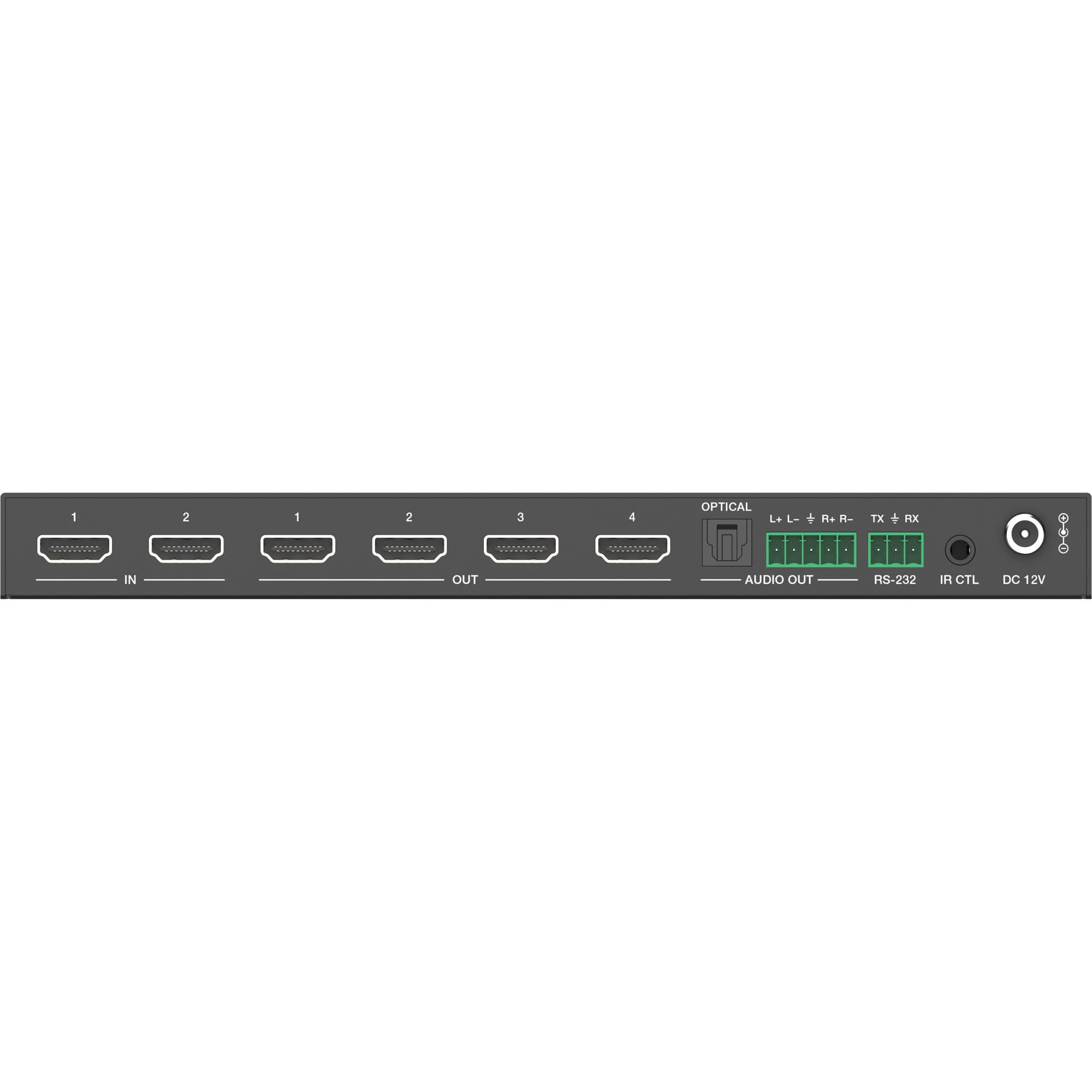 Inline Splitter HDMI 2x4, 8K 60Hz, 4K 120Hz, HDMI 2.1 | 2 HDMI su 4 Display, 8K 60Hz, 4K 120Hz, Downscaling, Audio De-Embedding, EDID, RS232