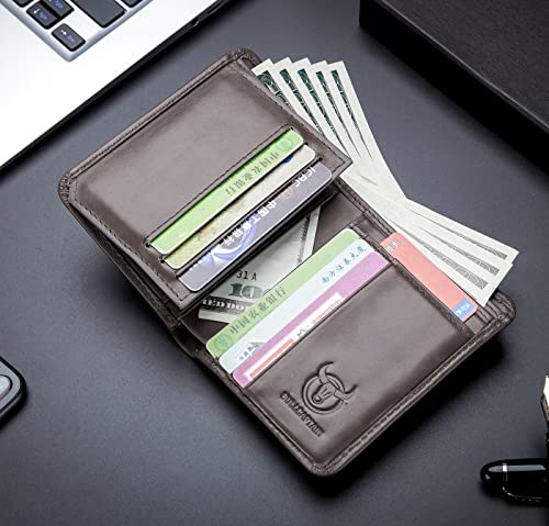 BULLCAPTAIN Genuine Leather Bifold Men Wallet RFID Blocking Credit Card Holder Minimalist Wallet with 2 ID Window (Dark Grey)3
