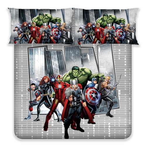 Image of Sassoon Marvel Avengers (Grey) Digital Printed 100% Cotton Bedsheet with 2 Pillow Covers in 300TC