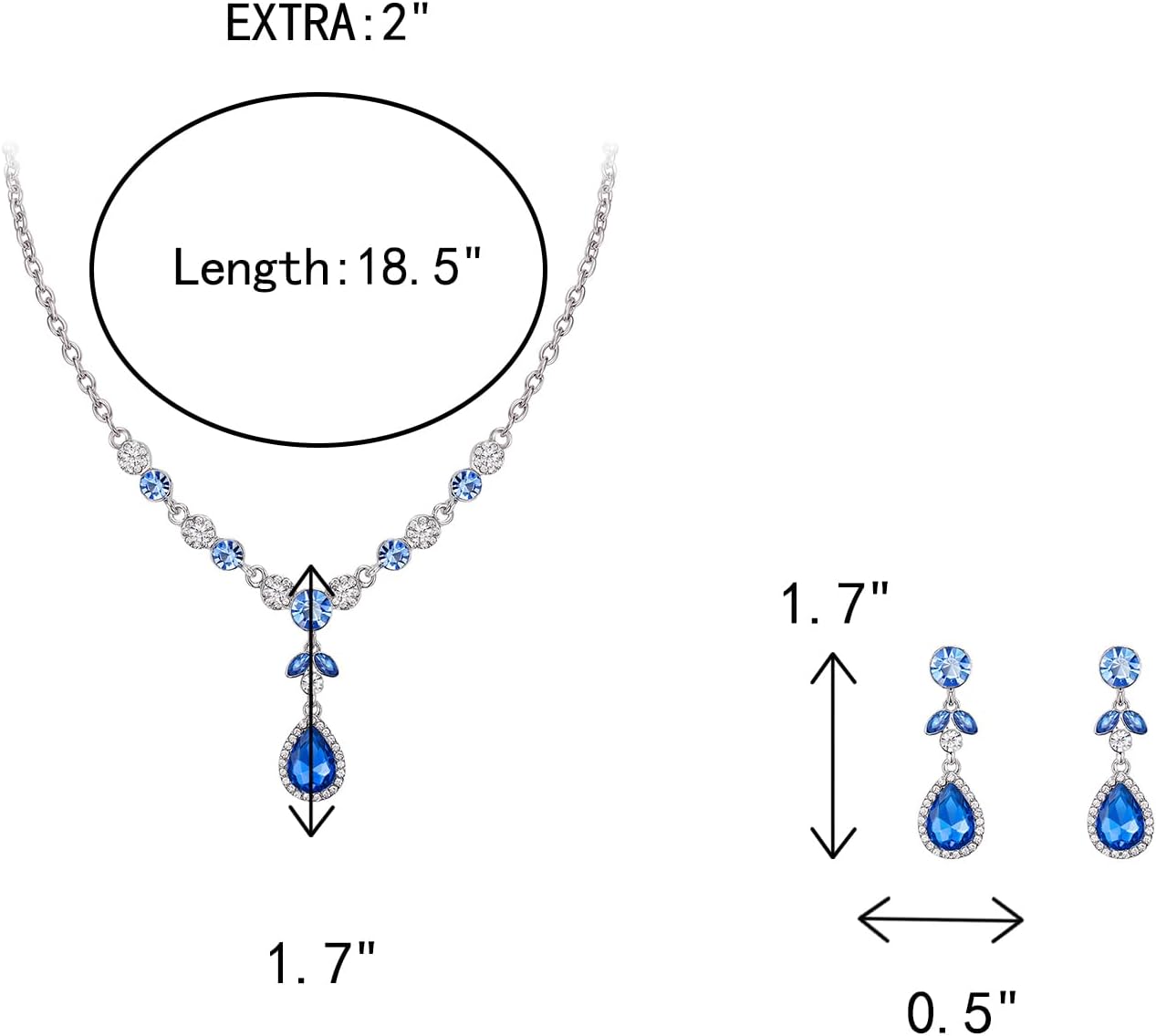 Crysdue Wedding Bridal Costume Jewelry for Women, Rhinestone Crystal Teardrop Pendant Necklace Prom Chandelier Dangle Earrings Set - Image 5