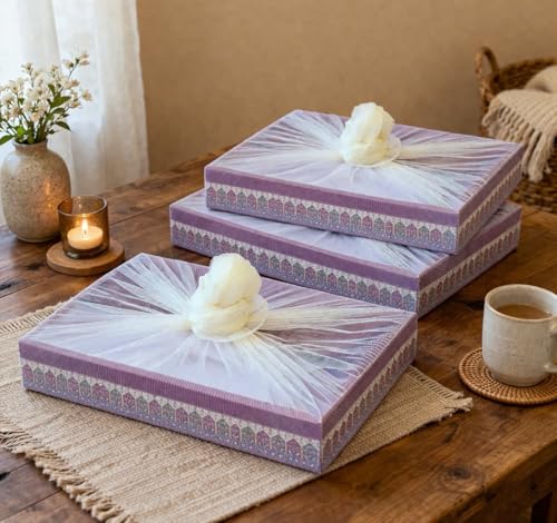 Image of SATYAM KRAFT 6 Pcs Multipurpose Decorative Folding Gift Box | Premium Paper Tray with Net for Wedding Return Gifts, Shaadi /Marriage, Anniversary, Hampers, Festive Gift Packaging (Maroon)
