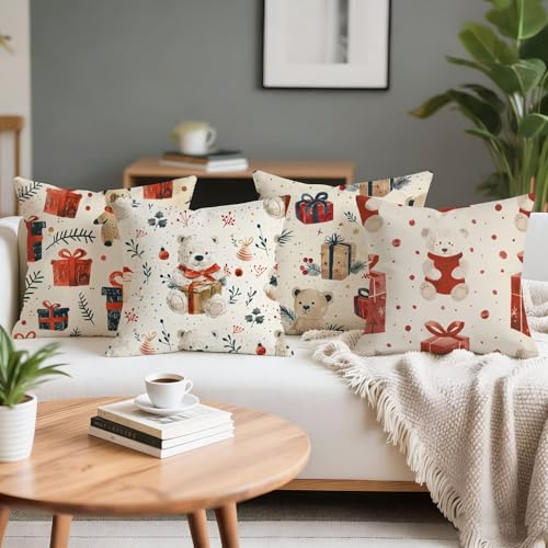Lot de 4 housses de coussin imperméables 70x70cm en velours rouge lavables pour extérieur - 3
