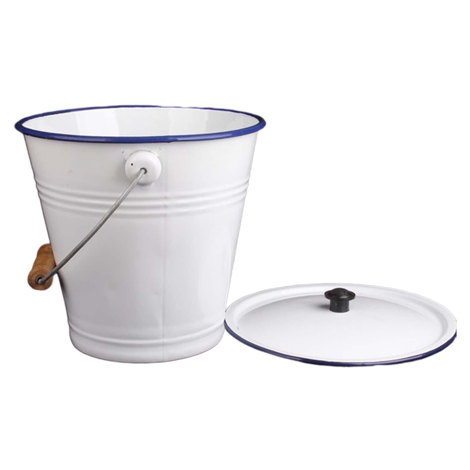 Cubo esmaltado con tapa para cocina campestre y almacenaje alimentario retro