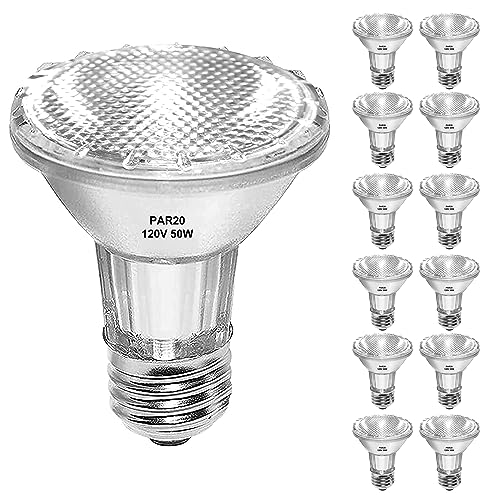 50W Par20 halogen flood light bulb, 12-pack, E26 base