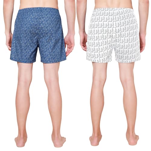 Image of Urban Scottish Men's Pack of 2 Cotton Printed Boxers with Side Pockets