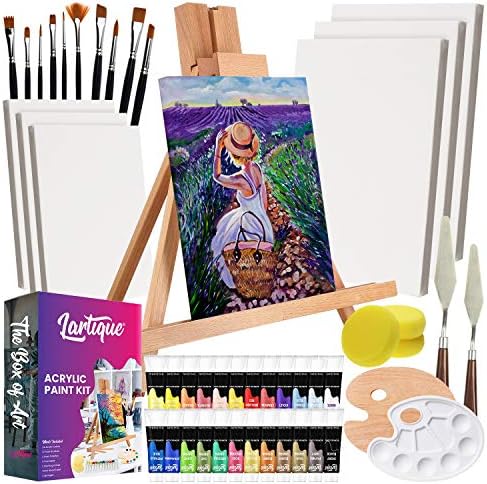 Lartique 47 Piece Acrylic Paint Set - Painting Kits for Adults and Kids – Professional Painting Supplies Includes Tabletop Easel, Paint, Knives, Canvases, and Paint Brushes – The Perfect Paint Set