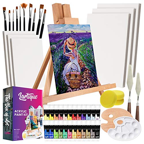 Lartique 47 Piece Acrylic Paint Set - Painting Kits For Adults And Kids – Professional Painting Supplies Includes Tabletop Easel, Paint, Knives, Canvases, And Paint Brushes – The Perfect Paint Set #TOP24