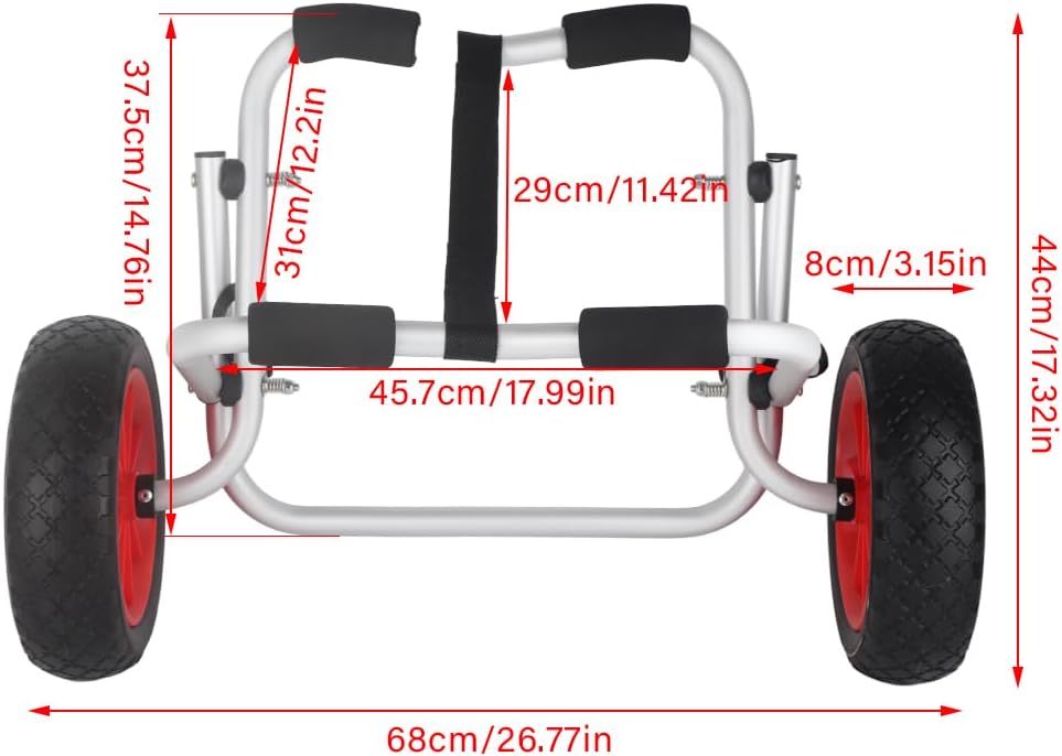 Boat Transport Cart Foldable Portable Kayak Shipping Cart with Wheels and Strap 10 Inch Canoe Trailer Load Capacity Up to 70 kg for Carrying Kayaks,Canoes,Paddleboards