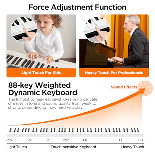 TERENCE Keyboard Piano 30W Lautsprecher faltbares elektronisches Klavier, 88 Tasten gewichtete dynamische Tastatur, Sensor Spiegel Touchpad, ausgestattet mit Bluetooth und MIDI Schnittstellen