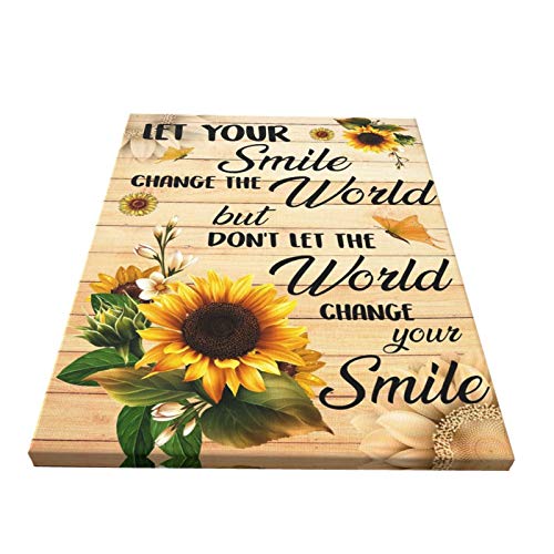 Rustic Sunflower Wall Art Sunflower Butterfly Quetes Canvas Print Let Your Smile Change The World Country Flower Painting Inspirational Artworks Kitchen Home Decor For Bathroom Living Room Bedroom 12X16Inch #TOP1